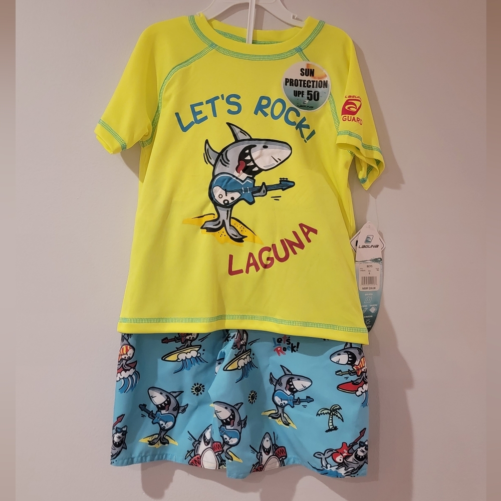 Laguna Sharks swimming Top & trunks set Size 4 NWT